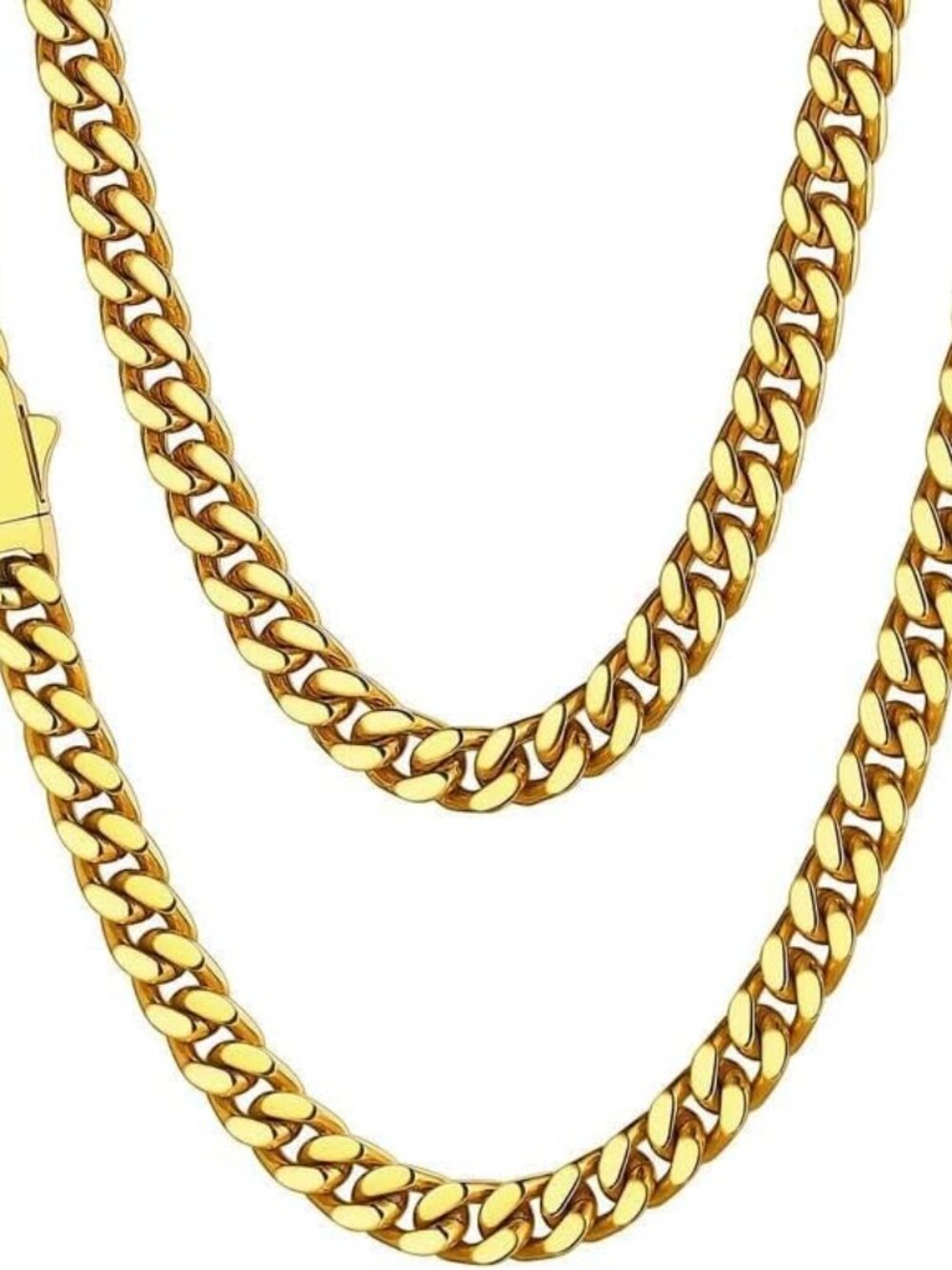 Stainless Steel Mens Cuban Link Chain, Black/ 18K Gold Plated Miami Cuban Chain